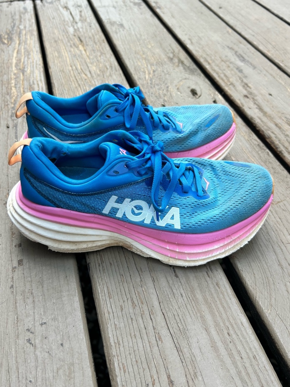 Hoka Bondi 8 Blue & Pink Performance Running Shoes Women's 8.5 EU 40.6 *Flawed*